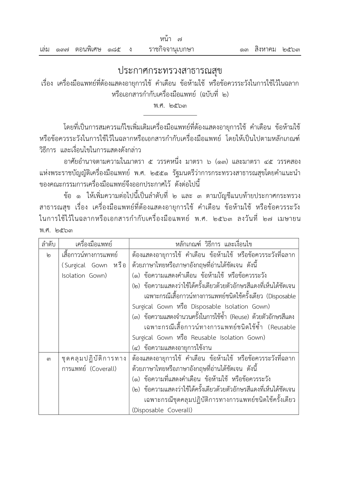 ประกาศกระทรวงสาธารณสุข เรื่อง เครื่องมือแพทย์ที่ต้องแสดงอายุการใช้ คำเตือน ข้อห้ามใช้ หรือข้อควรระวังฯ (ฉบับที่ ๒) พ.ศ. 25631.png